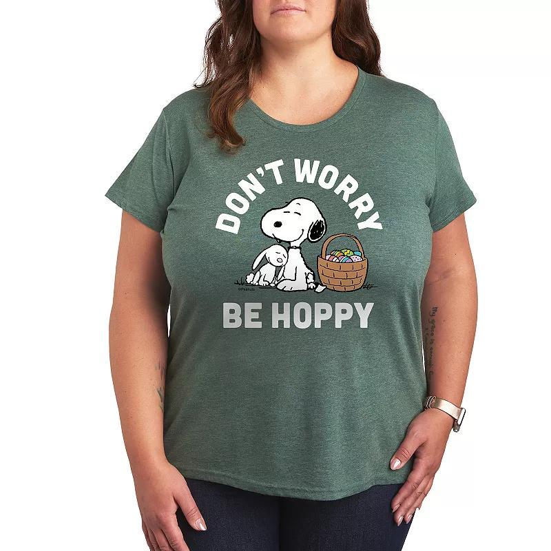 Plus Peanuts Snoopy Dont Worry Be Hoppy Graphic Tee, Womens Grey Green Product Image