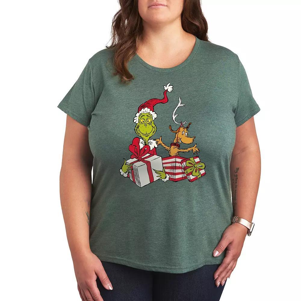 Plus Dr. Seuss The Grinch Max and Grinch Graphic Tee, Women's, Size: 3XL, Grey Green Product Image