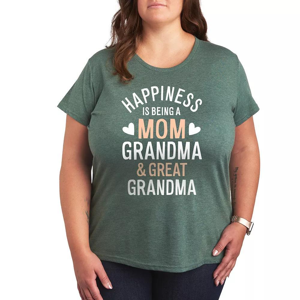 Plus Happiness Mom Grandma Great Grandma Graphic Tee, Womens Grey Juniper Product Image