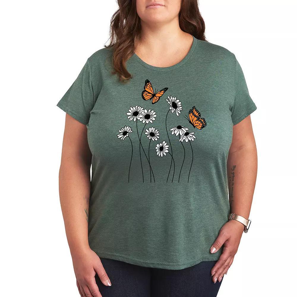 Plus Coffee Grid Graphic Tee, Womens Grey Green Product Image