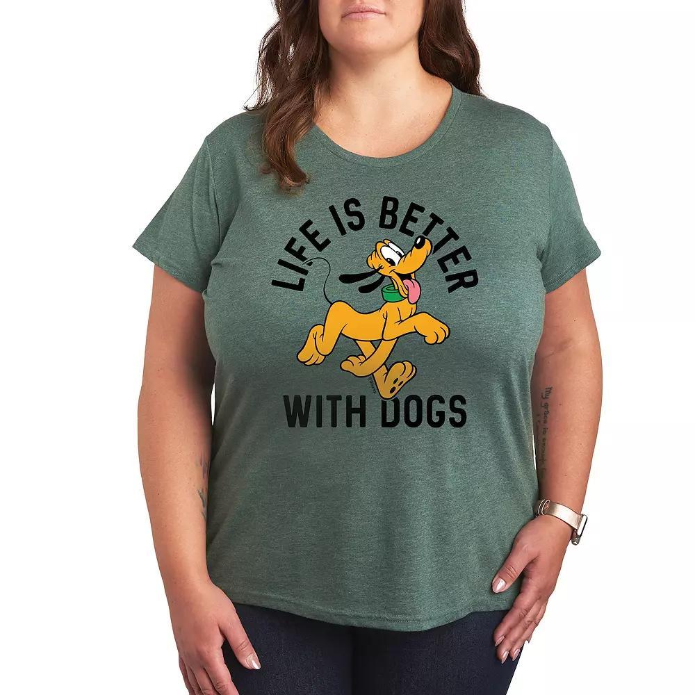Disneys Pluto Plus Life Is Better With Dogs Graphic Tee, Womens Grey Royal Blue Product Image