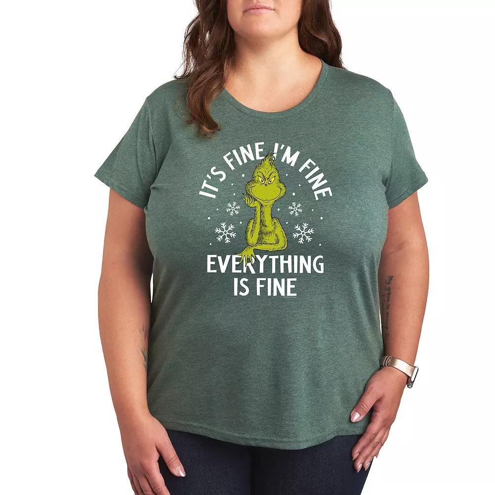 Plus Size Dr. Seuss Grinch It's Fine I'm Fine Graphic Tee, Women's, Size: 2XL, Grey Wine Product Image