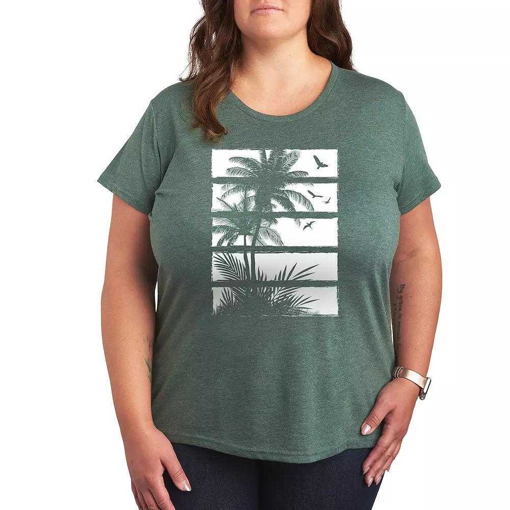 Plus Palm Tree Silhouette Panels Graphic Tee, Womens Product Image