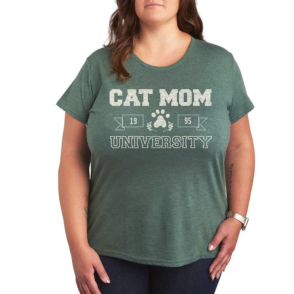 Plus Size Cat Mom University Graphic Tee, Womens Grey Dark Red Product Image