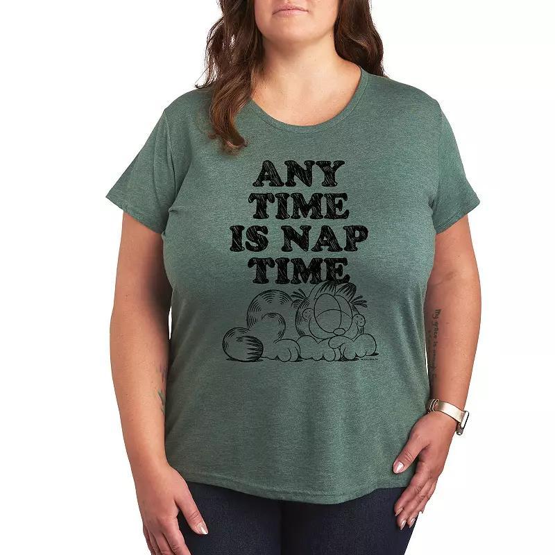 Plus Garfield Nap Sketch Graphic Tee, Womens Grey Green Product Image
