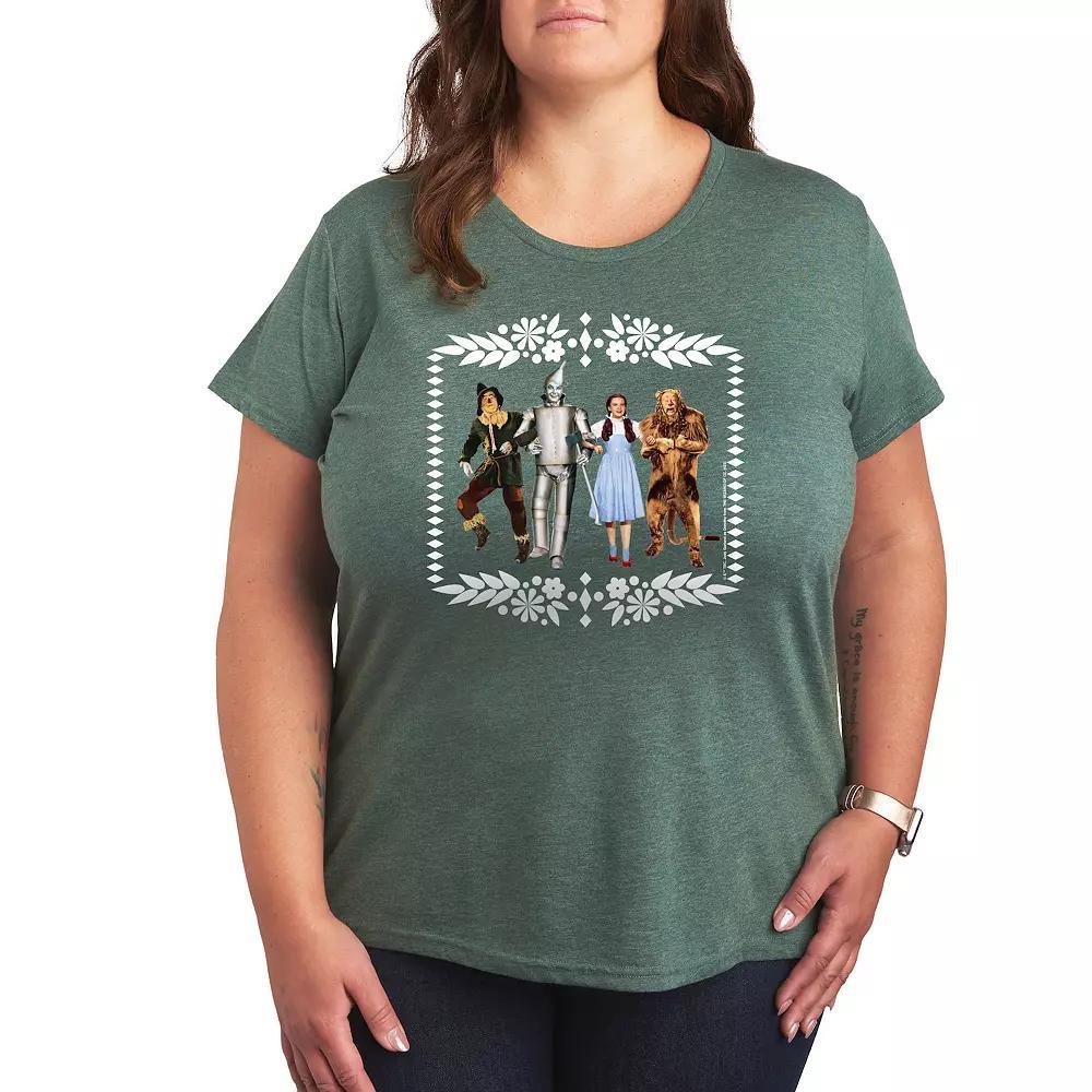 Plus Wizard of Oz Group Graphic Tee, Womens Grey Green Product Image