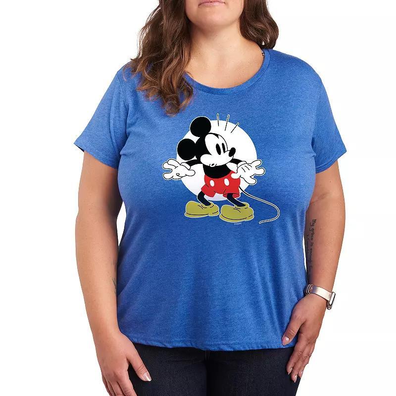 Disneys Mickey Mouse Plus Surprised Graphic Tee, Womens Grey Royal Blue Product Image