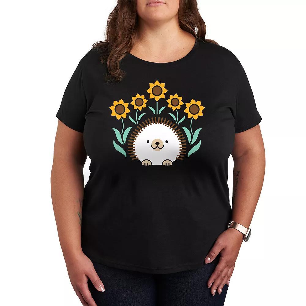 Plus Hedgehog And Sunflowers Graphic Tee, Womens Grey Royal Blue Product Image
