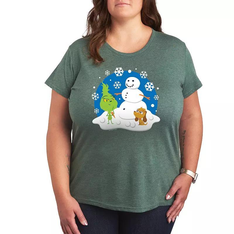 Plus Dr. Seuss The Grinch Building Snowman Graphic Tee, Womens Grey Heather Product Image