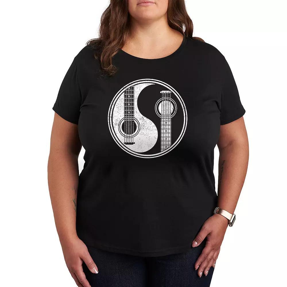 Plus Yin Yang Guitar Graphic Tee, Womens Grey Red Product Image