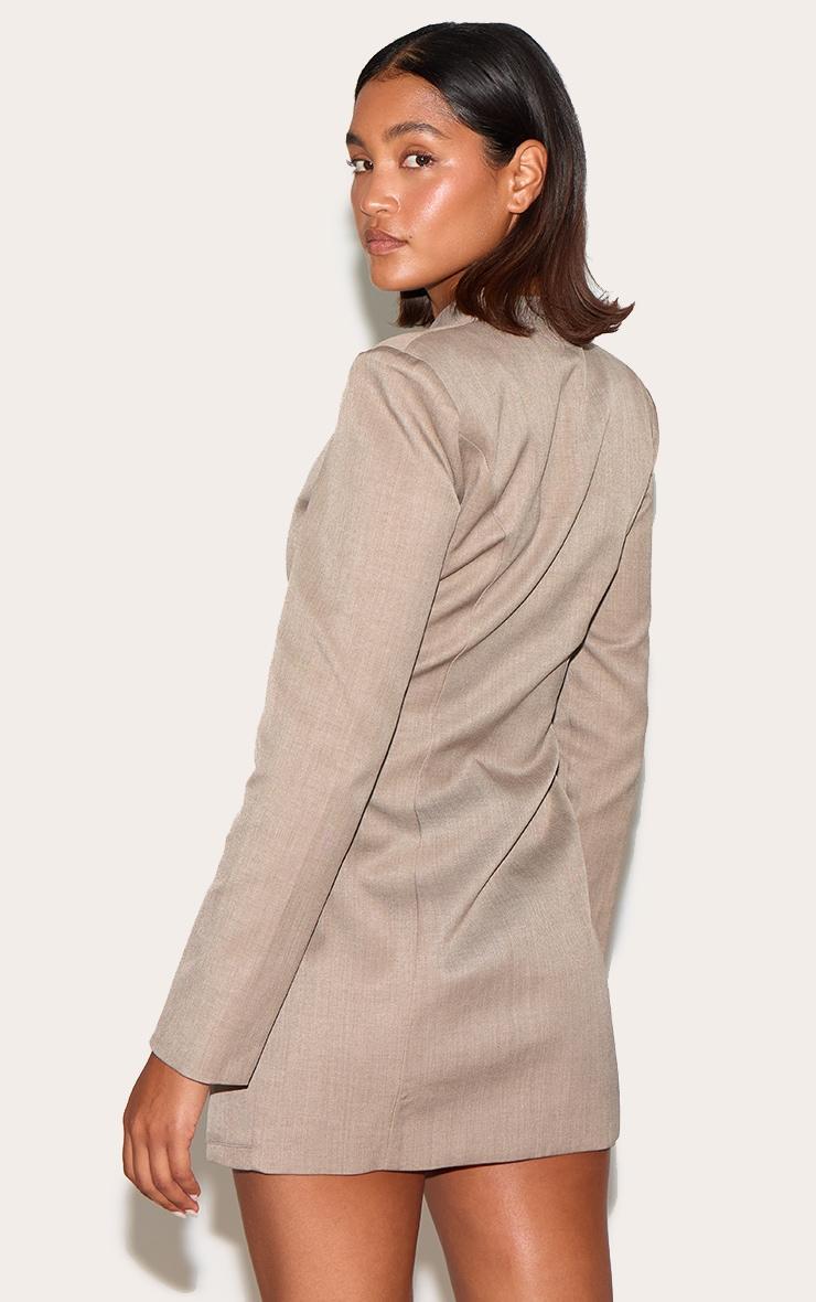  Taupe Woven Collarless Long Sleeve Blazer Dress Product Image