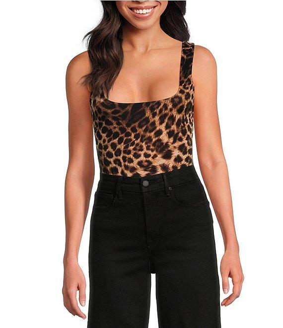 Good American Scuba Modern Tank Animal Print Square Neck Sleeveless Knit Bodysuit Product Image