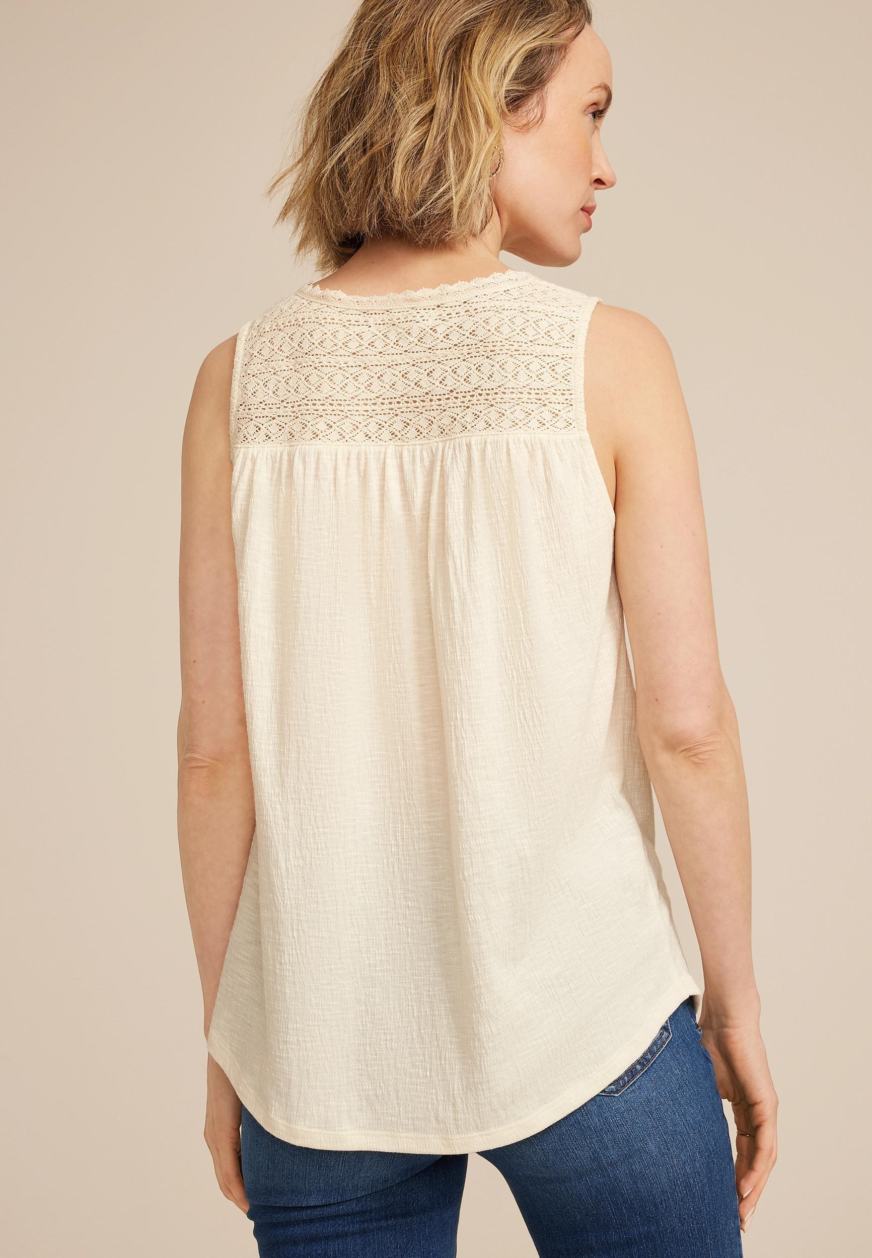 Embroidered Lace Yoke Henley Tank Top Product Image