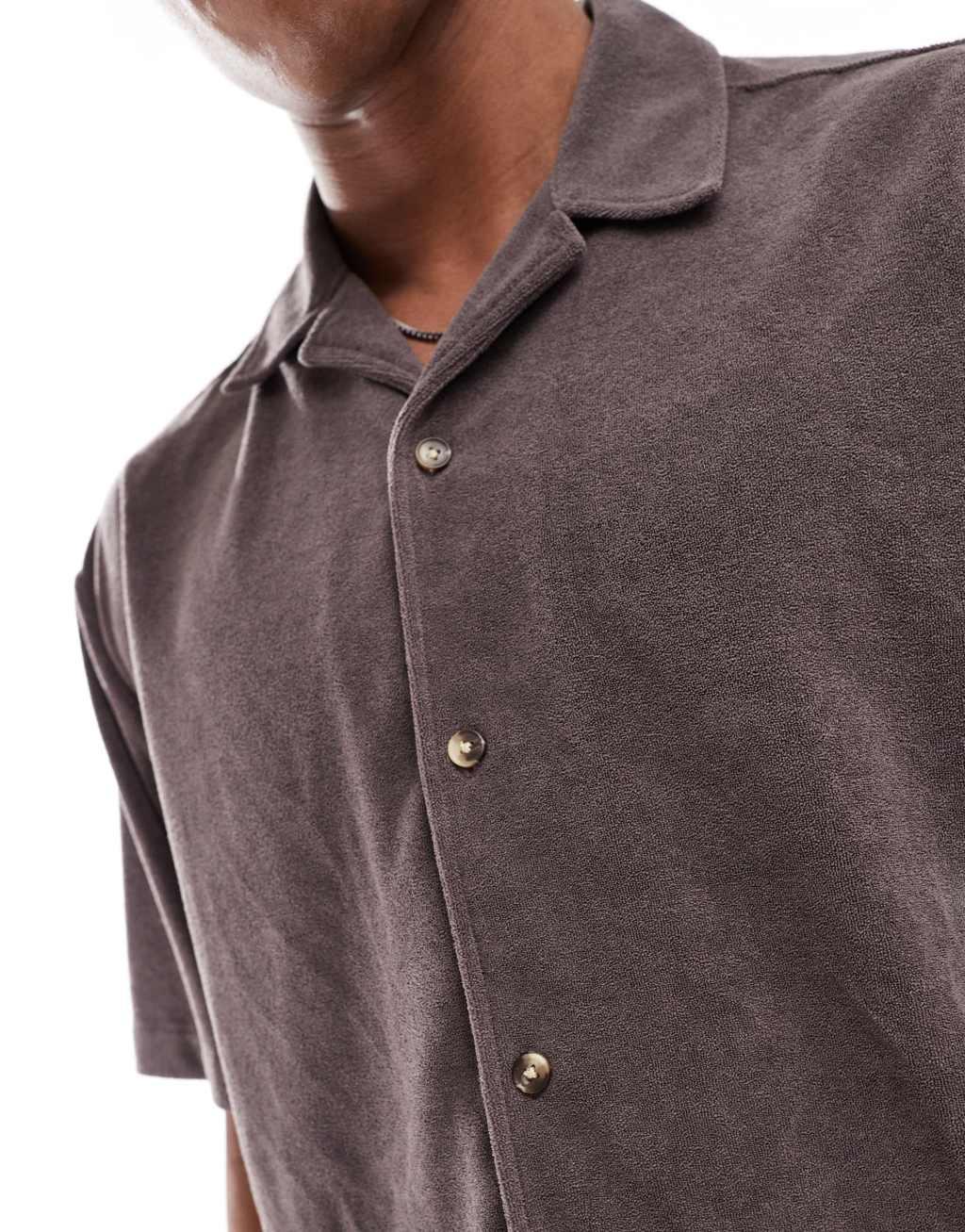 ASOS DESIGN oversized revere terrycloth shirt in slate gray Product Image