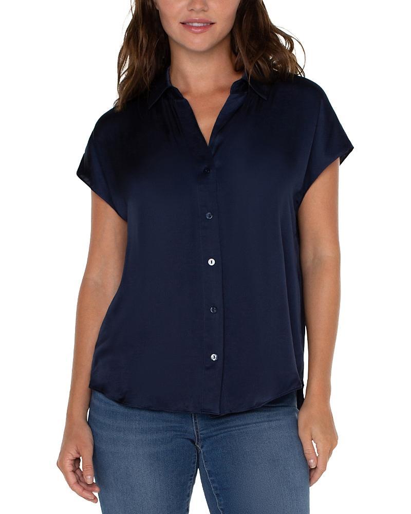Liverpool Los Angeles Dolman Sleeve Satin Blouse with Collar Button Front (Dark ) Women's Clothing Product Image