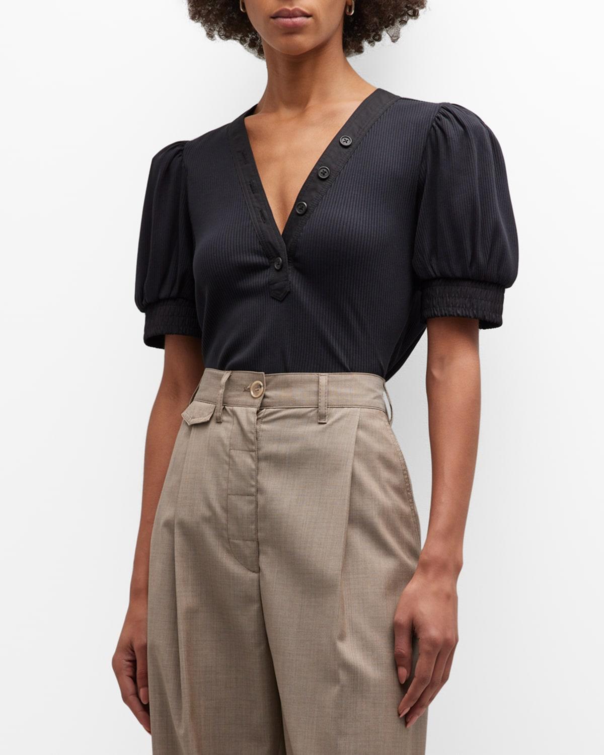 Derek Lam 10 Crosby Heather V Neck Puff Sleeve Top Product Image