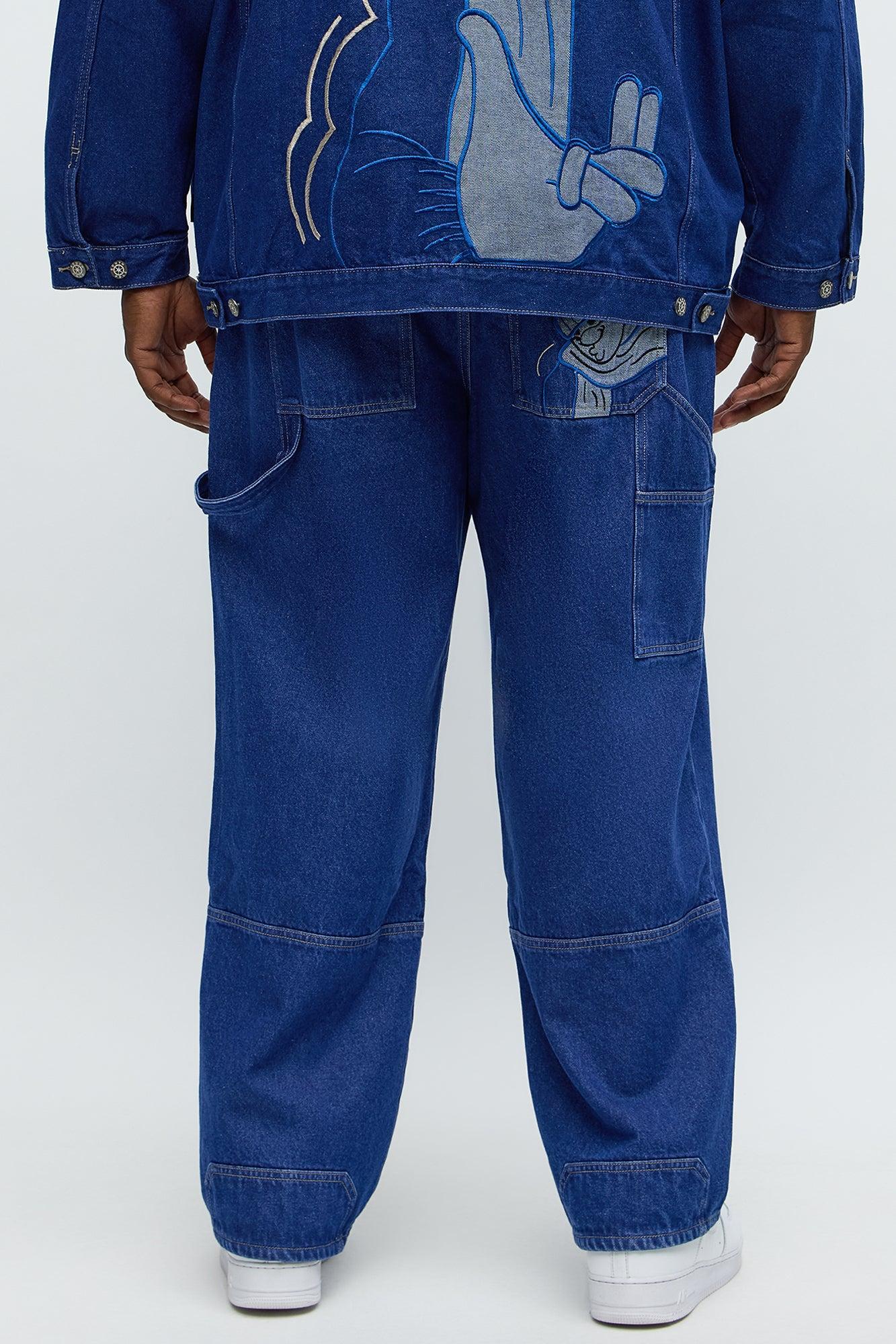 South Pole Baggy Contrast Stitch Back Hit Jeans - Blue Wash Product Image