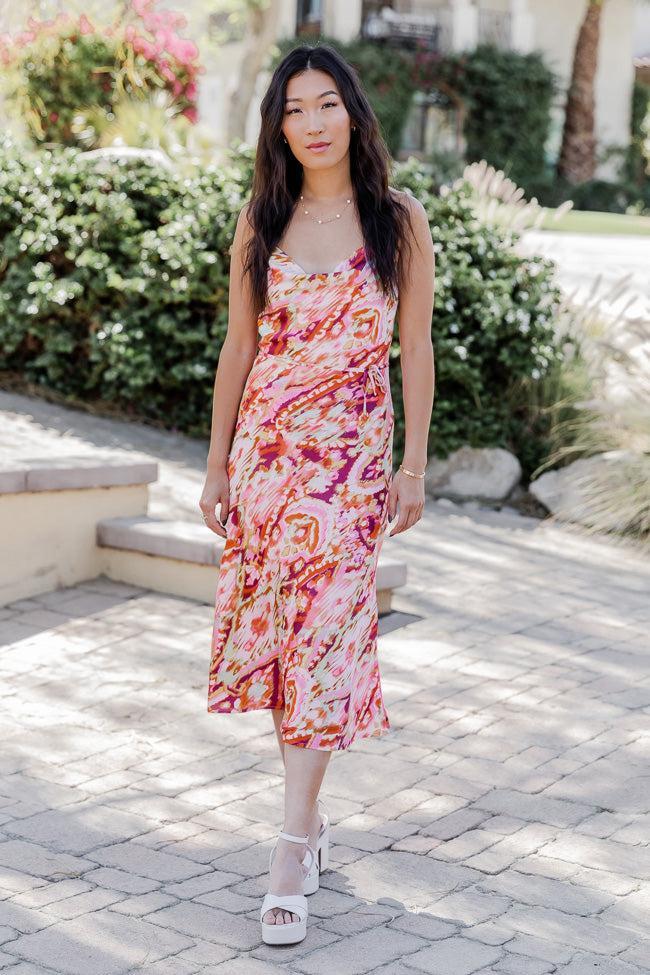 In Full Bloom Abstract Print Cowl Neck Satin Floral Midi Dress   FINAL SALE Product Image
