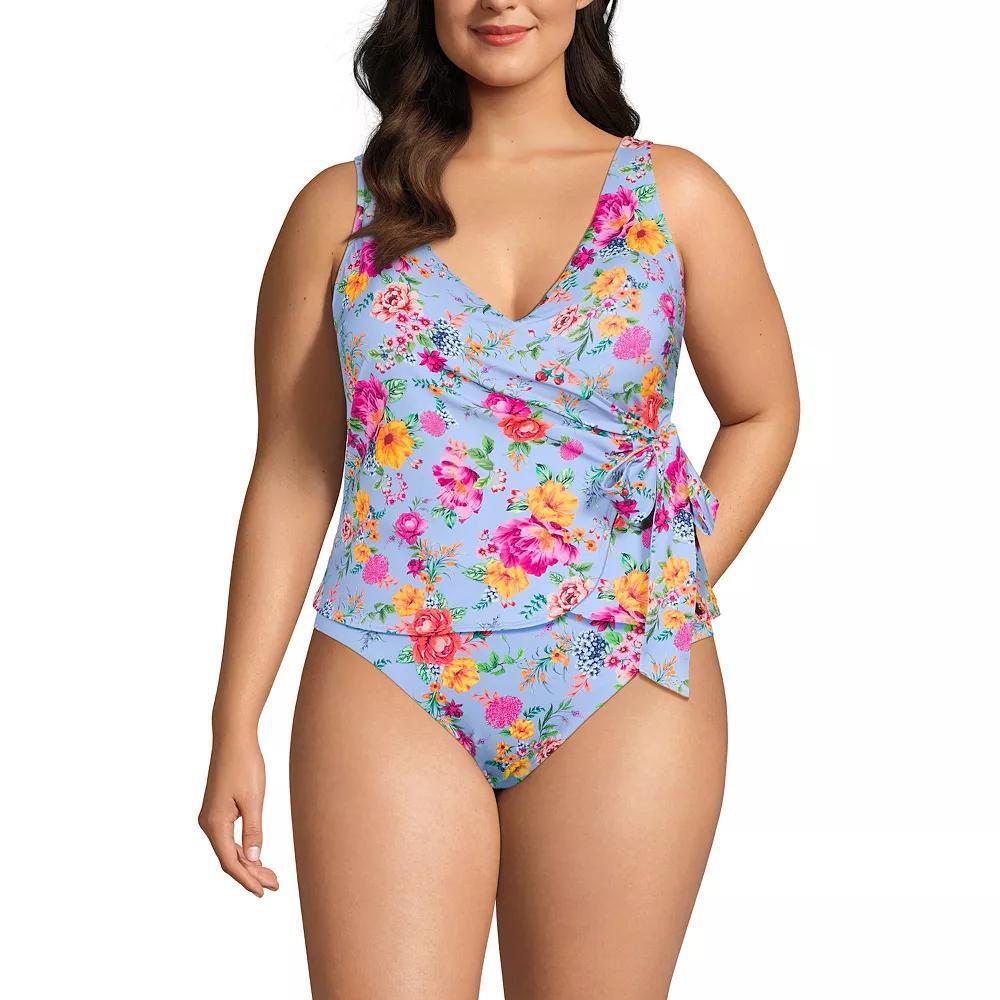 Plus Size Lands' End DD-Cup Side-Tie Tankini Top, Women's, Size: 24W Dd, Cloud Blue Floral Product Image