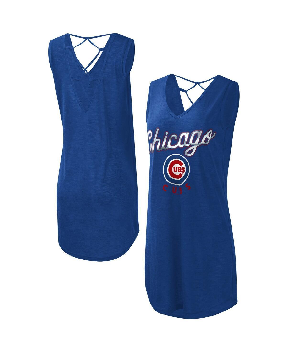 Women's G-III 4Her by Carl Banks Royal Chicago Cubs Game Time Slub Beach V-Neck Cover-Up Dress, Size: Medium, Blue Product Image