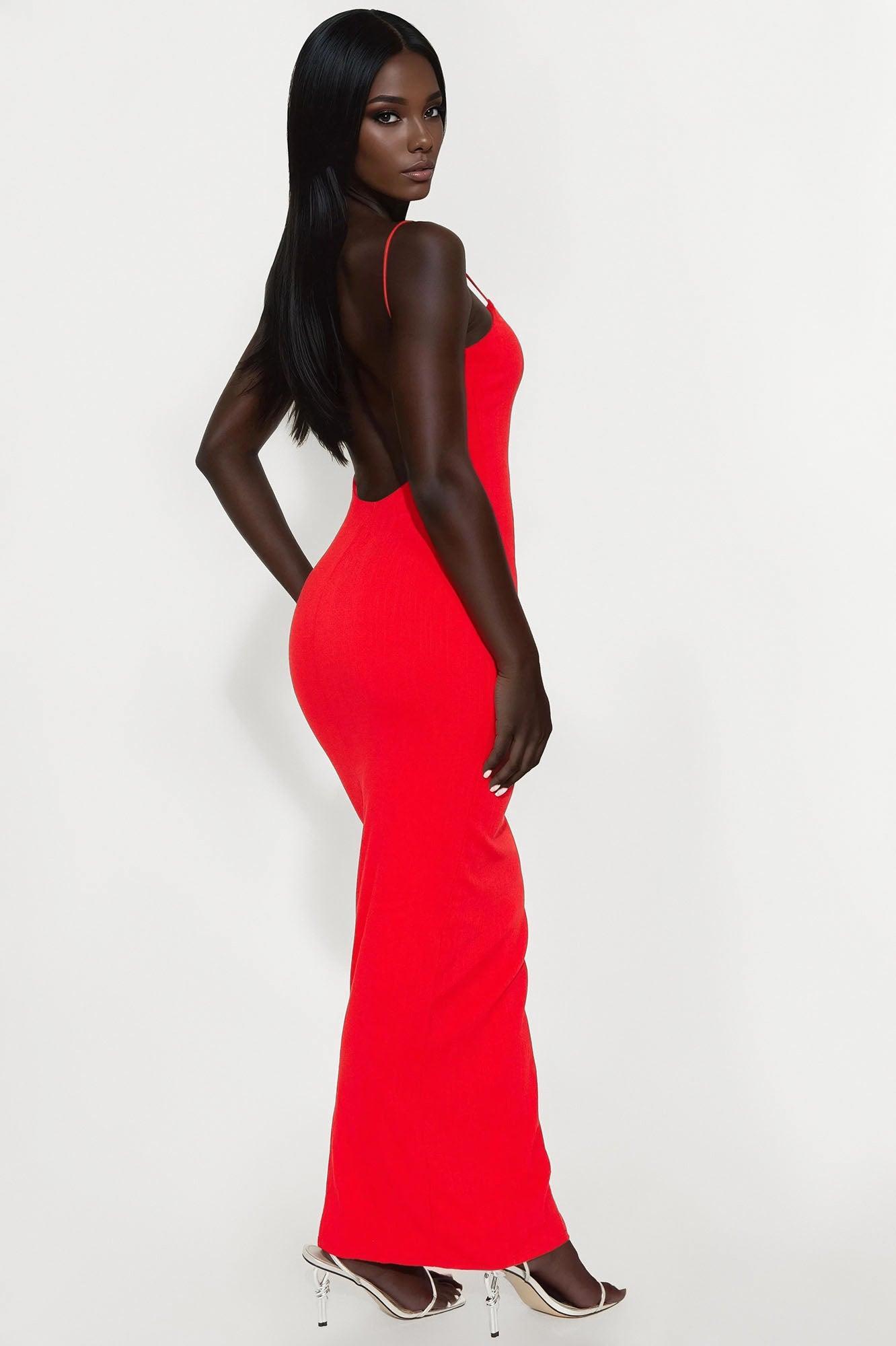 Lana Backless Stretch Linen Maxi Dress - Red Product Image
