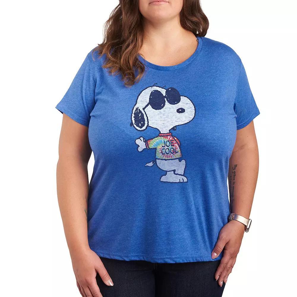 Plus Peanuts Snoopy Joe Cool Tie Dye Graphic Tee, Womens Grey Royal Blue Product Image