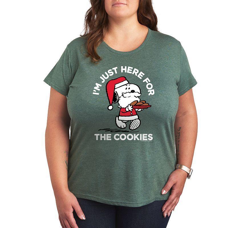 Plus Peanuts Snoopy Cookies Graphic Tee, Womens Grey Green Product Image