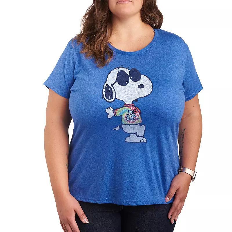 Plus Peanuts Snoopy Joe Cool Tie Dye Graphic Tee, Womens Grey Royal Blue Product Image
