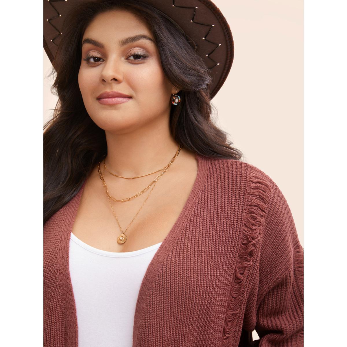 Plus Size Floating Lines Pockets Open Cardigan Burgundy Women Casual Long Sleeve Everyday Cardigans BloomChic 18-20/2X Product Image