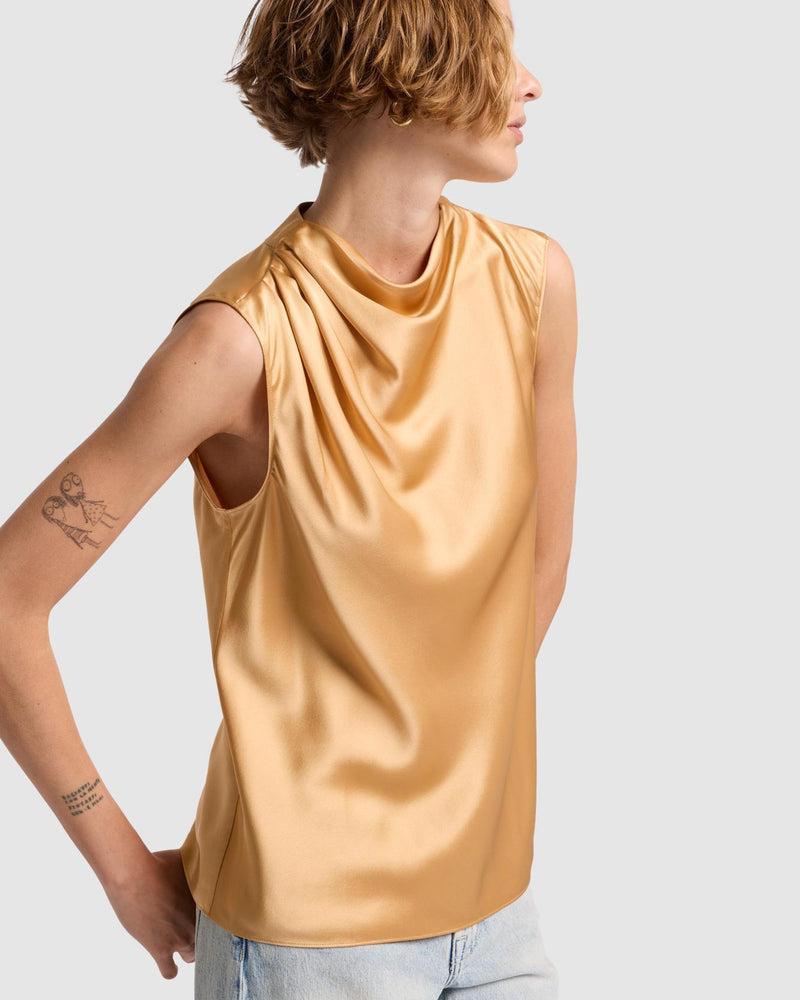 Silk High Neck Draped Blouse Product Image