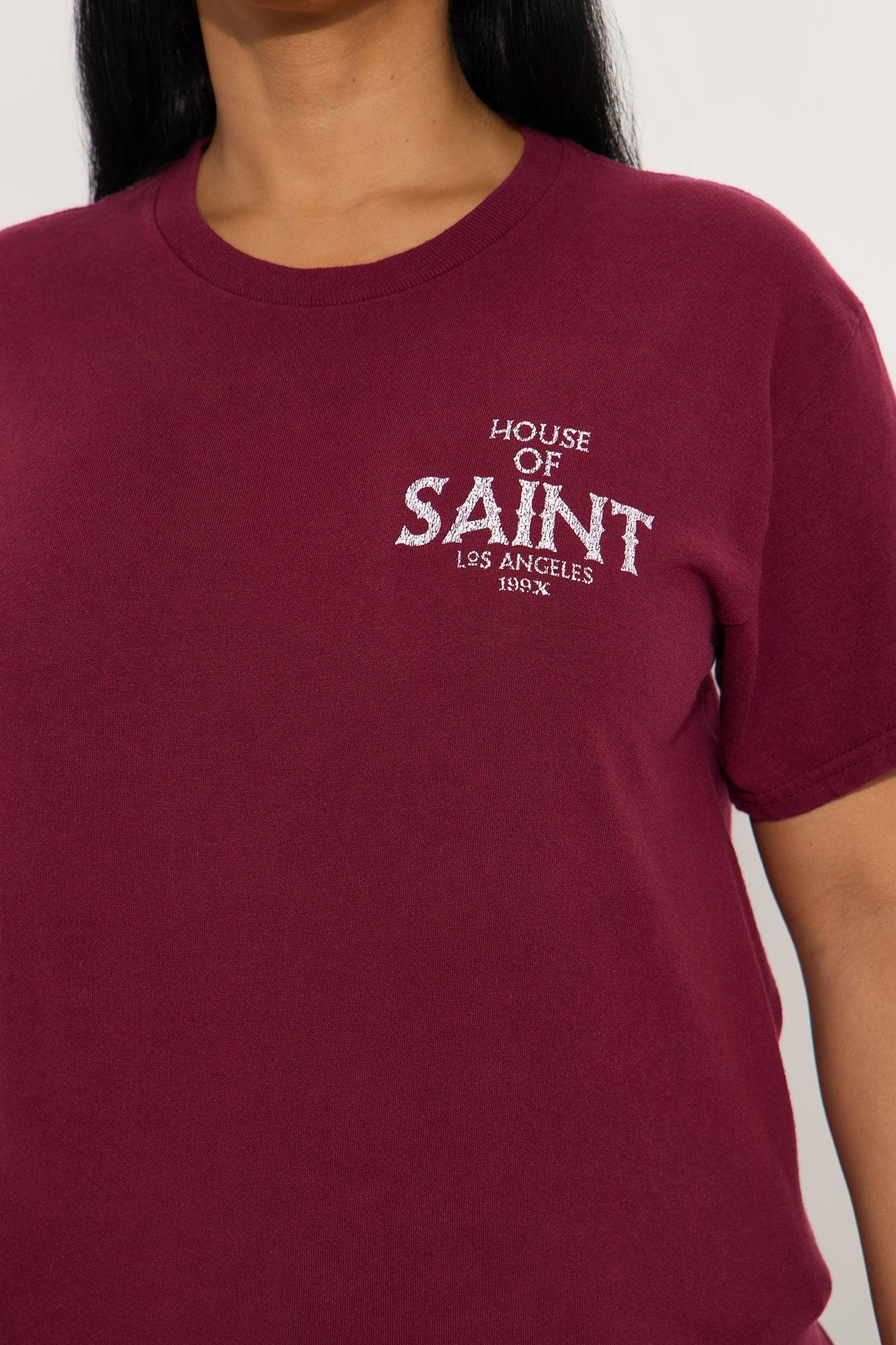 Cross Saint Front And Back Vintage Wash Tee - Burgundy Female Product Image