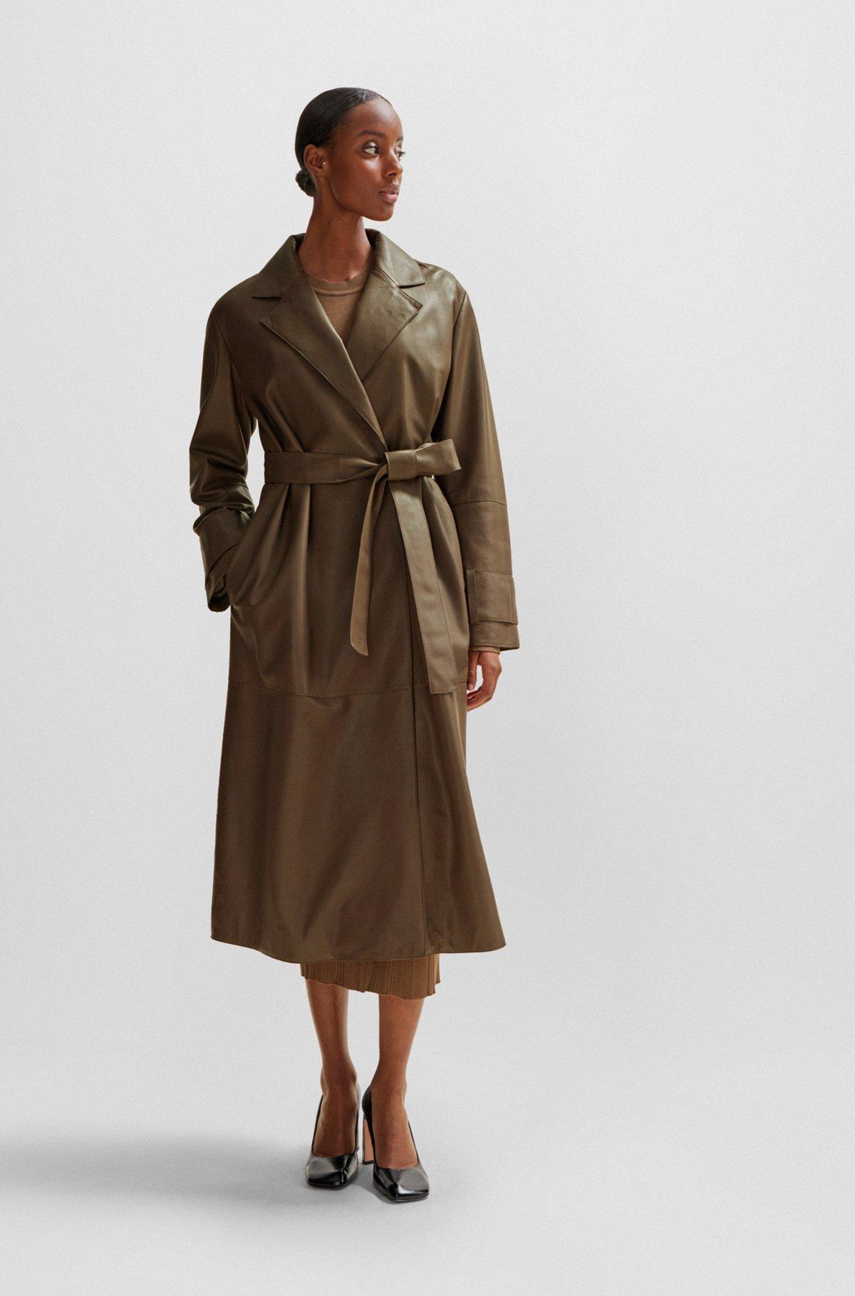 Longline belted coat in nappa leather Product Image