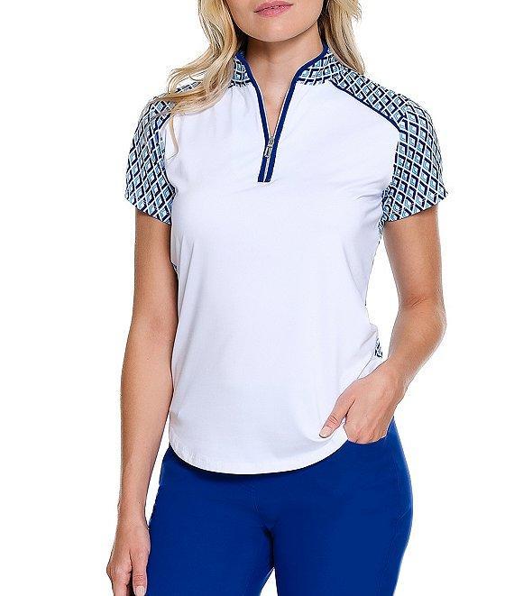 Sport Haley Bridget Contrast Print Collared Half Zip Short Sleeve Polo Top Product Image
