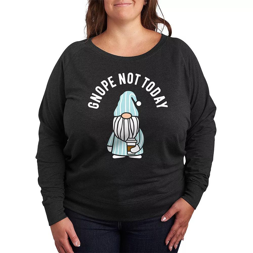 Plus Size Gnope Not Today Sleepy Gnome French Terry Long Sleeve Tee, Women's, Size: 3XL, Heather Grey Product Image