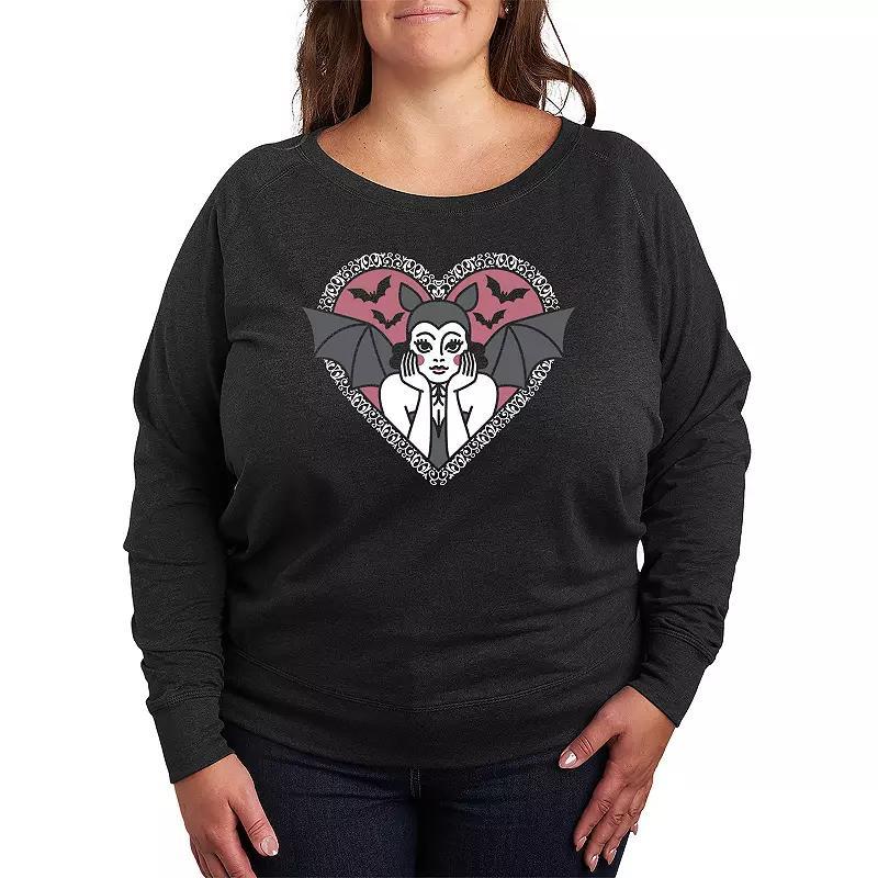 Plus Size Bat Pinup French Terry Long Sleeve Tee, Womens Heather Grey Product Image