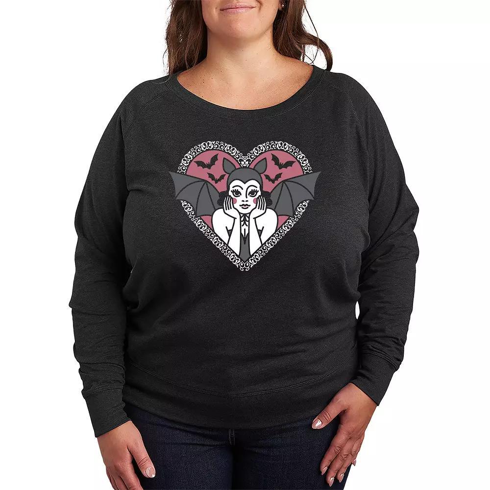 Plus Size Bat Pinup French Terry Long Sleeve Tee, Womens Heather Grey Product Image