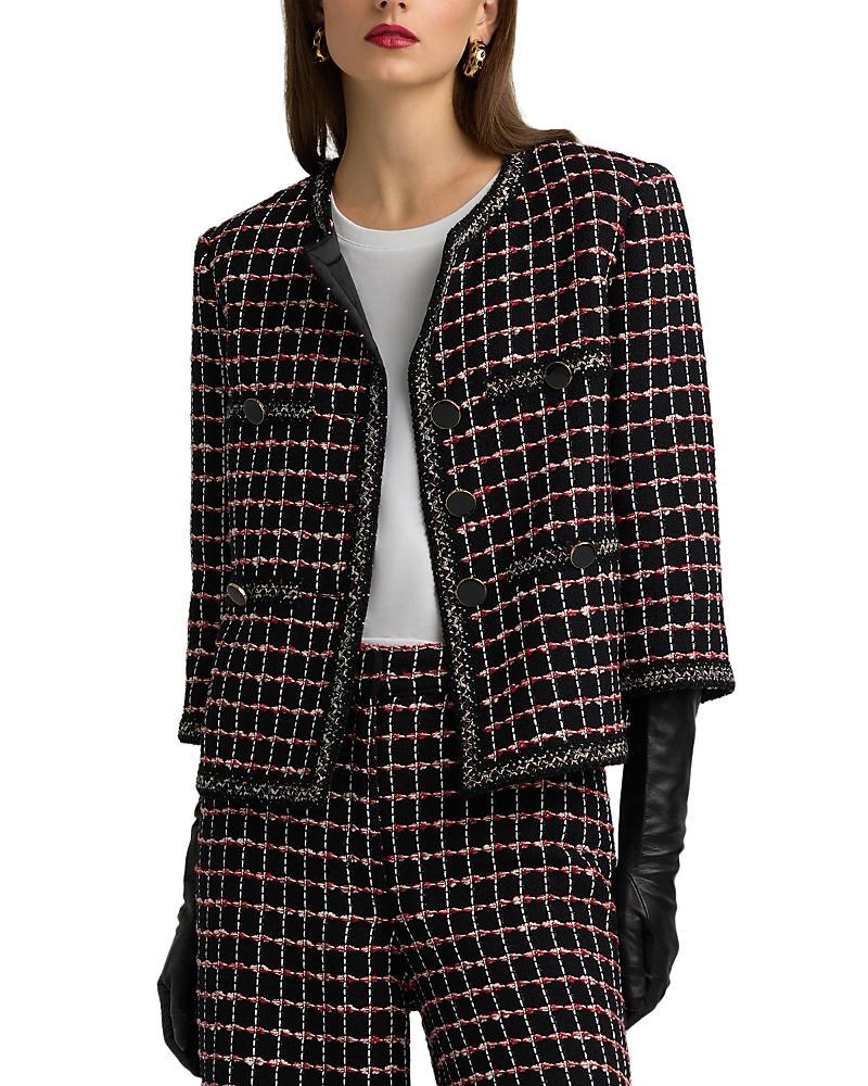 ST JOHN Windowpane Tweed Jacket In Black Pattern Product Image
