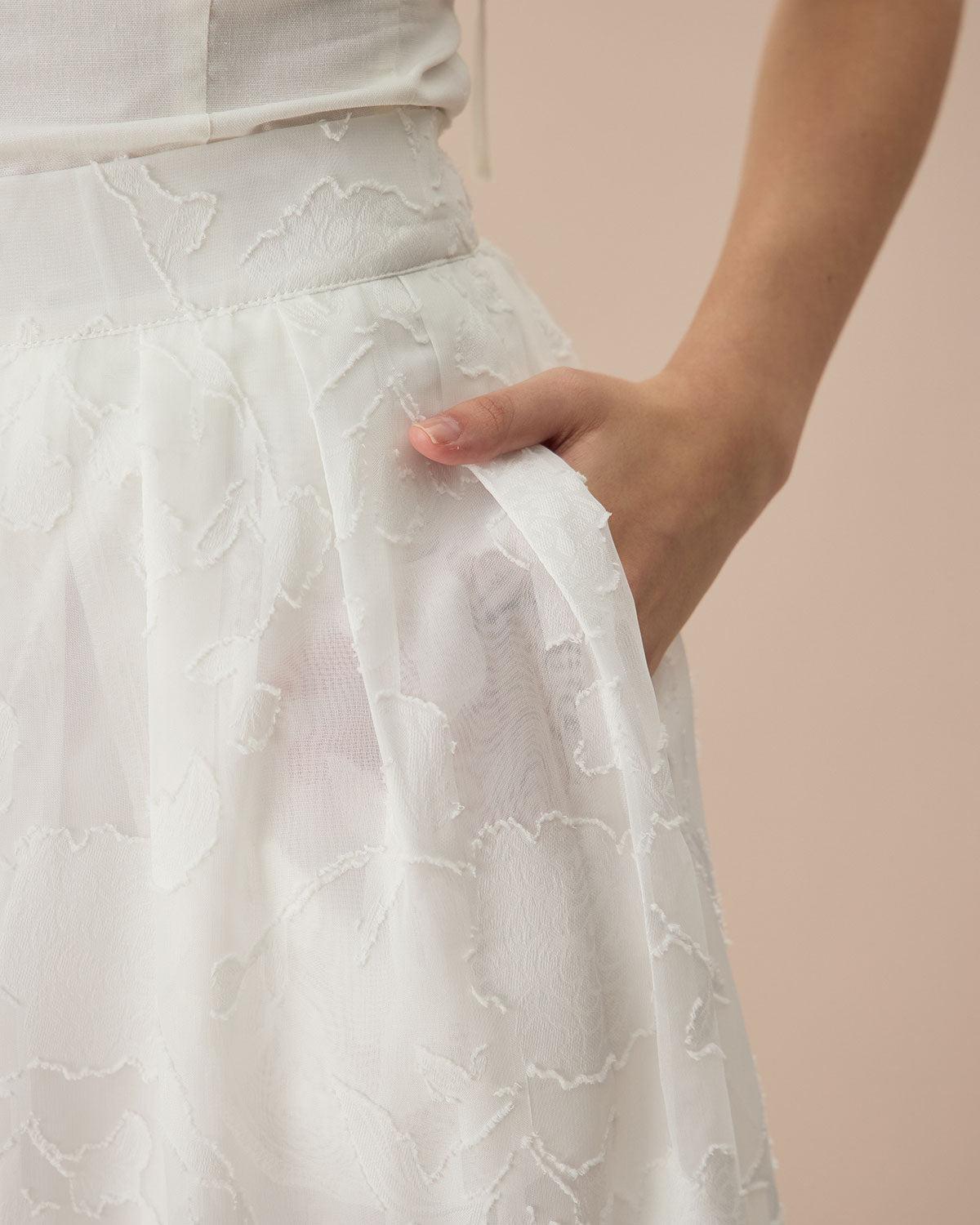 The White Jacquard Midi Skirt Product Image