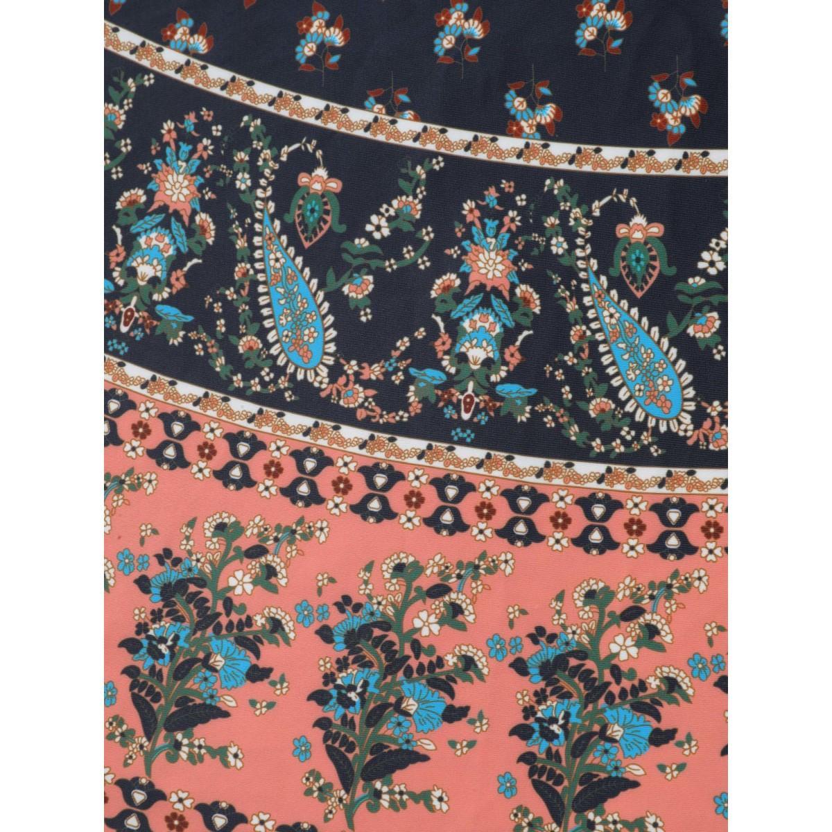 Plus Size Boho Print Surplice Neck Contrast Swim Dress Women's Swimwear Black Beach Bodycon Overlap Collar High stretch Curve Swim Dresses BloomChic 12/L Product Image