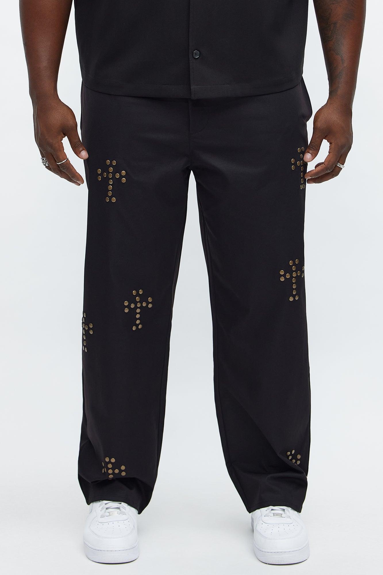 Straight Cross Me Studded Pants - Black Product Image