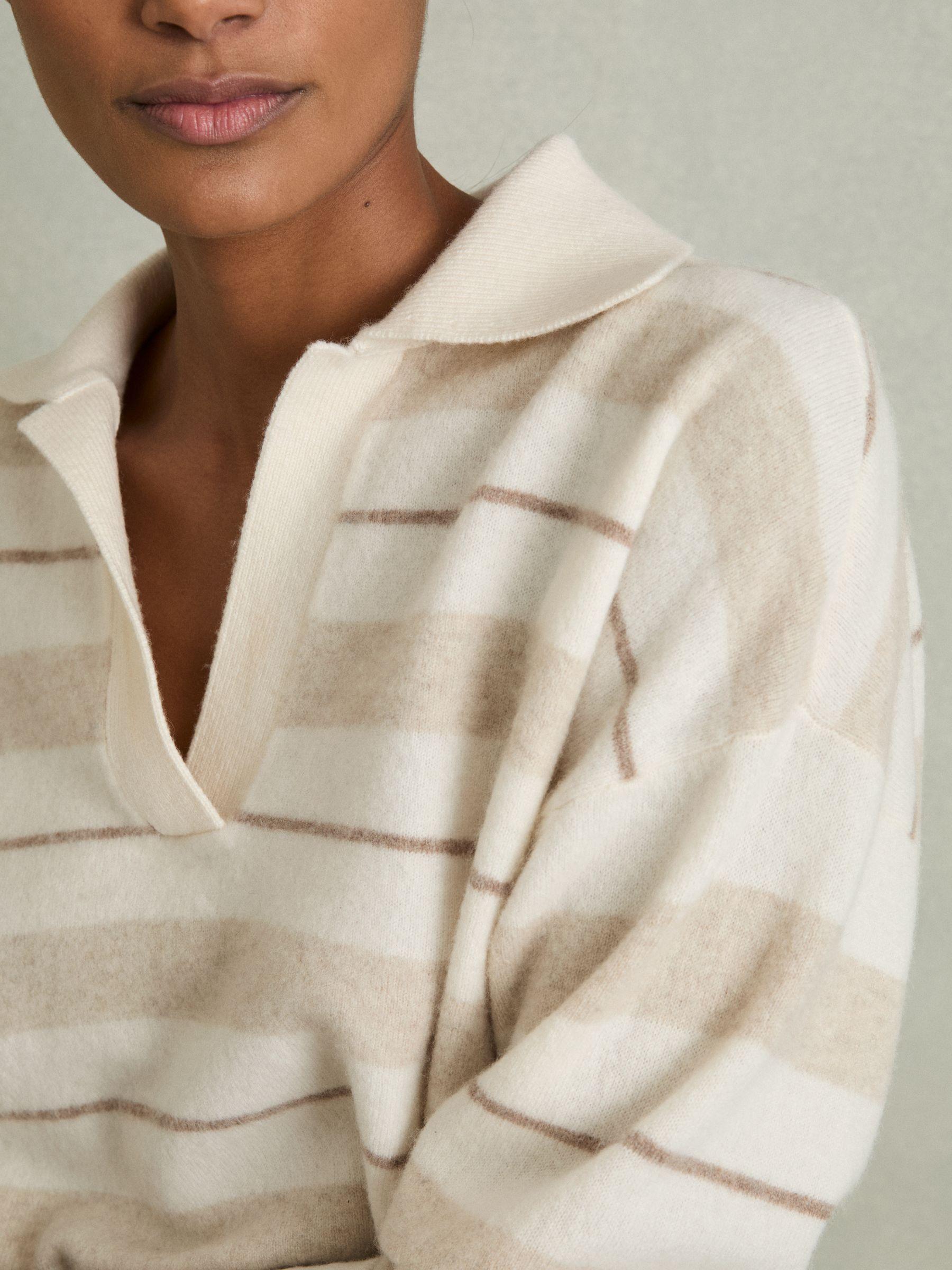 Wool-Cashmere Stripe Open-Collar Jumper in Neutral Product Image