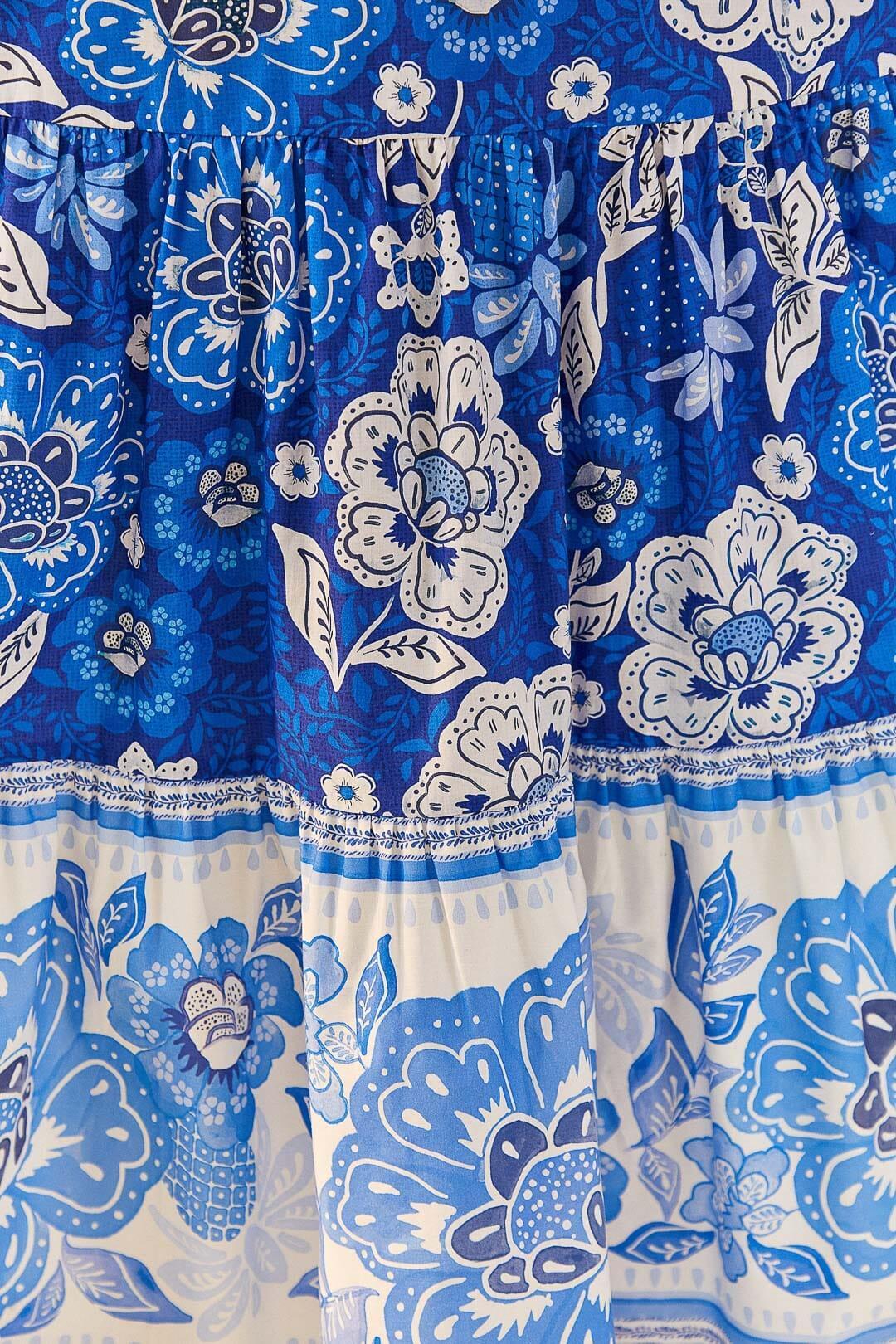 Blue Full Of Flowers Organic Cotton Midi Dress, FULL OF FLOWERS / S Product Image