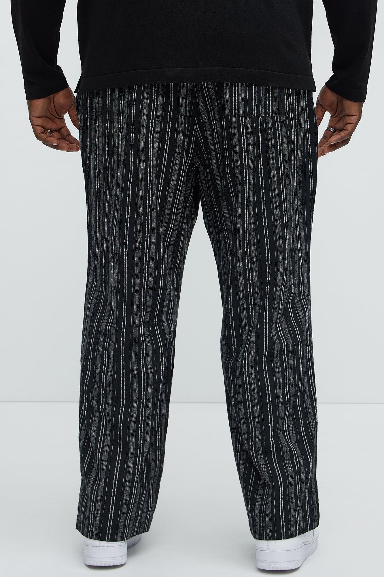 Striped Down Straight Pants - Black/combo Product Image