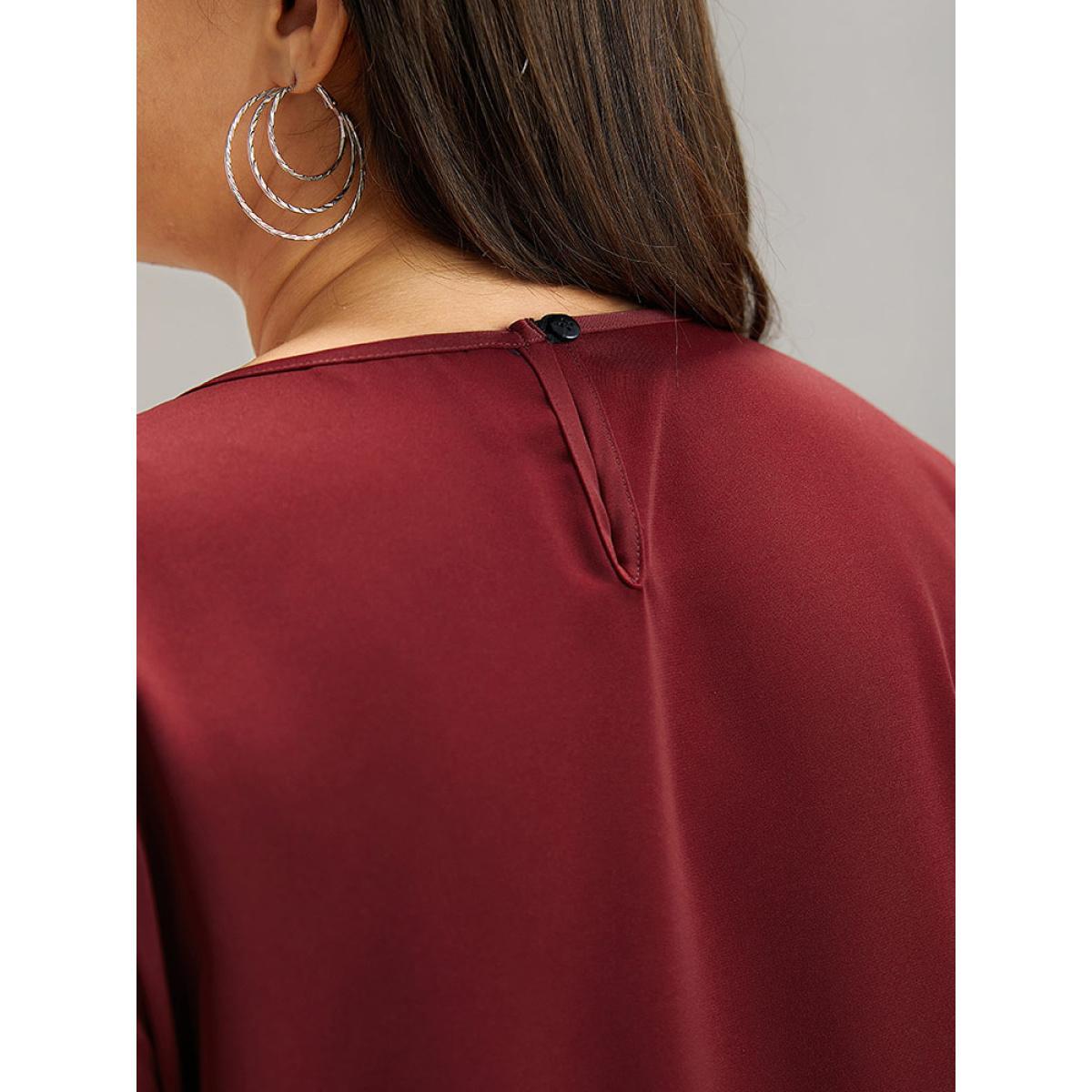 Plus Size Burgundy Anti-Wrinkle Keyhole Crochet Lace Mesh Ruffles Blouse Women Elegant Long Sleeve Keyhole Cut-Out Dailywear Blouses BloomChic 30/6X Product Image