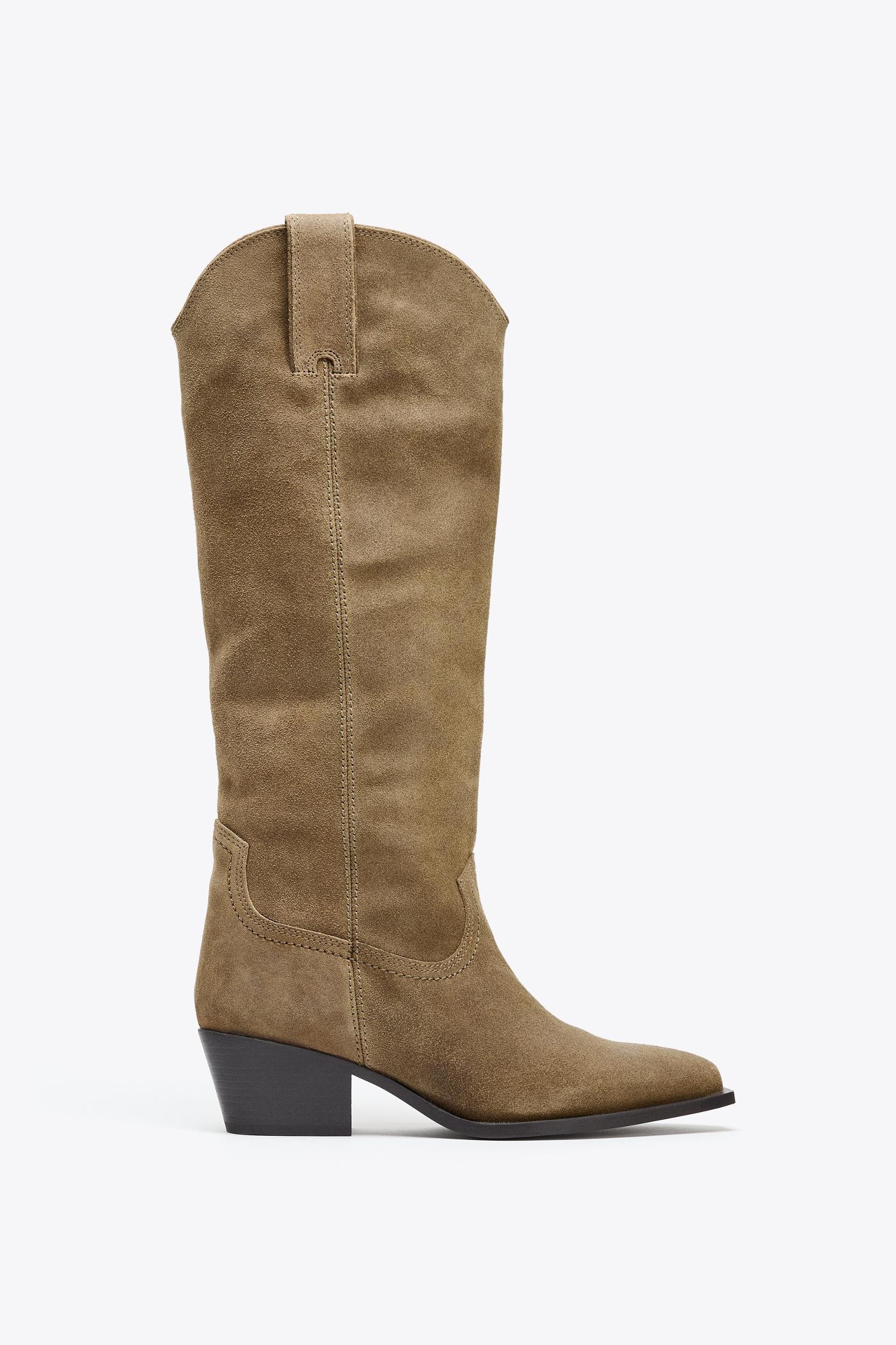 SPLIT LEATHER HIGH-HEELED BOOTS Product Image