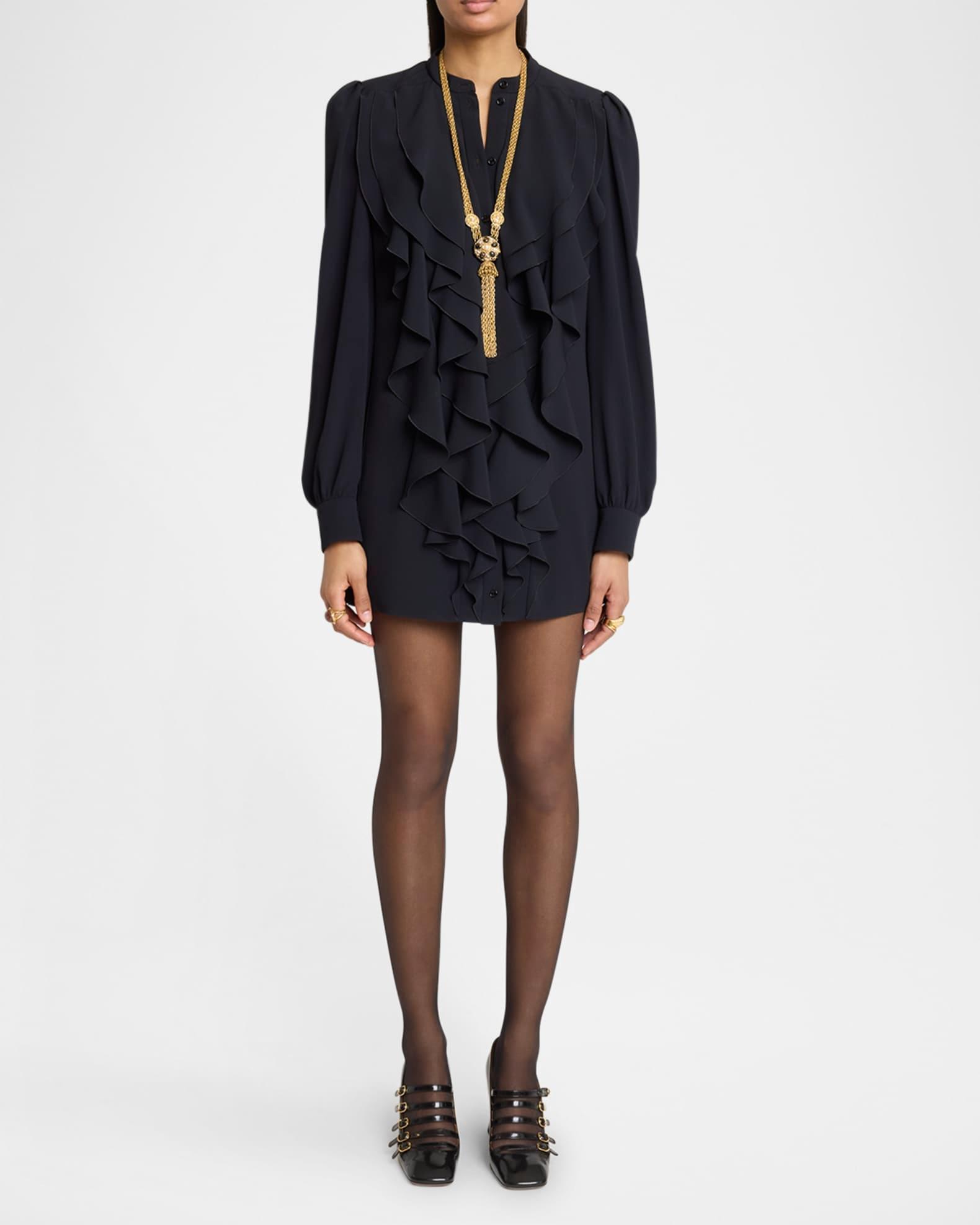 Ruffle Front Long-Sleeve Mini Dress Product Image