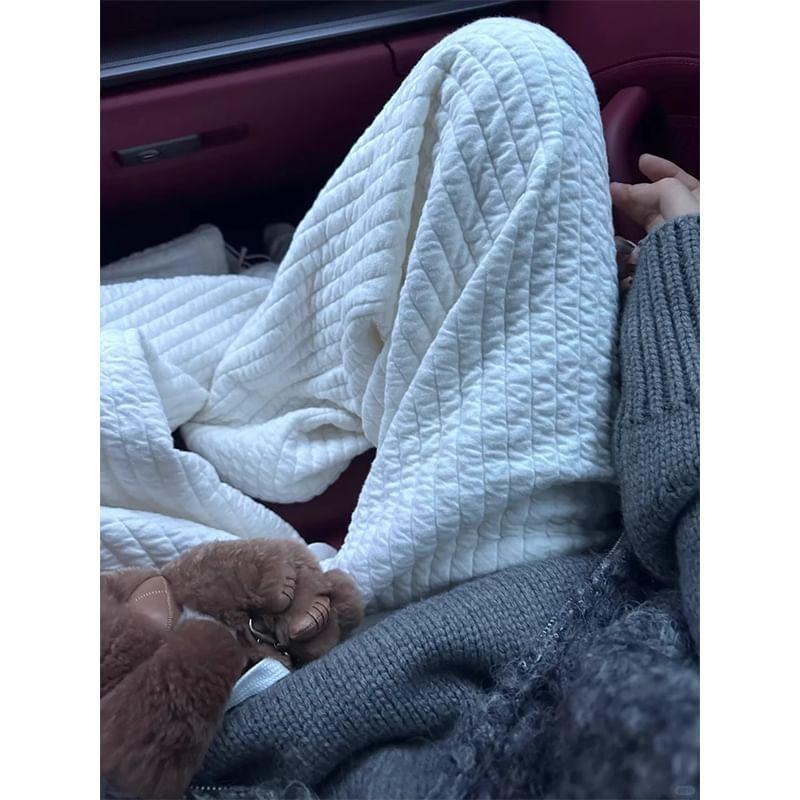 High Rise Quilted Plain Knit Wide Leg Pants Product Image