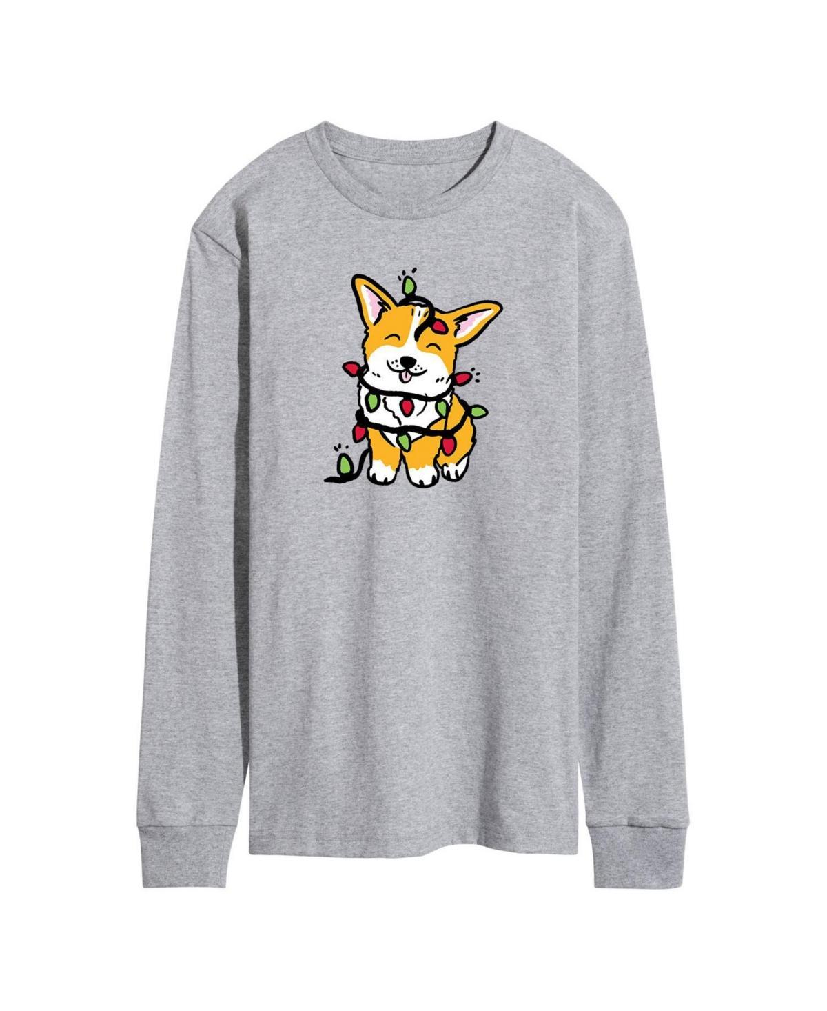 Men's Corgi Christmas Lights Long Sleeve Tee, Size: Small, Gray Product Image