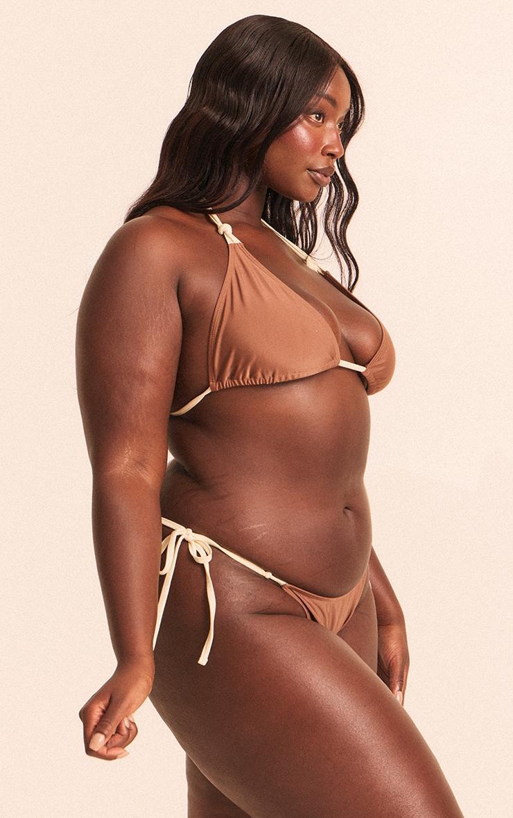 Plus Chocolate Contrast Binding Knot Triangle Bikini Top Product Image