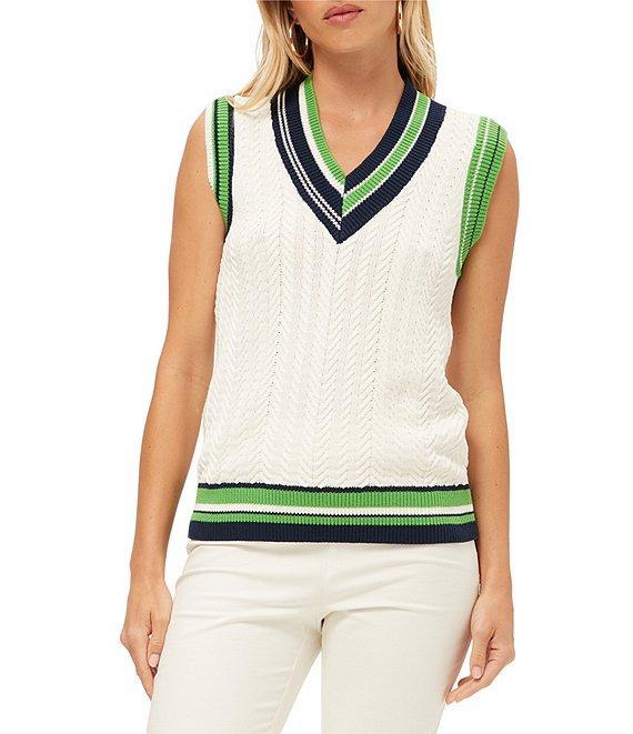 Trina Turk Seapointe Knit Stripe V-Neck Sleeveless Vest Product Image